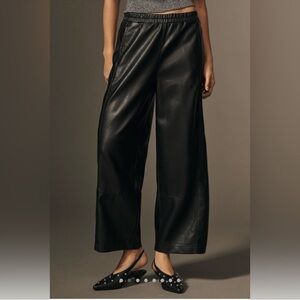 Pilcro Izzie Relaxed Pull-On Barrel Pants Vegan Faux Leather large Black